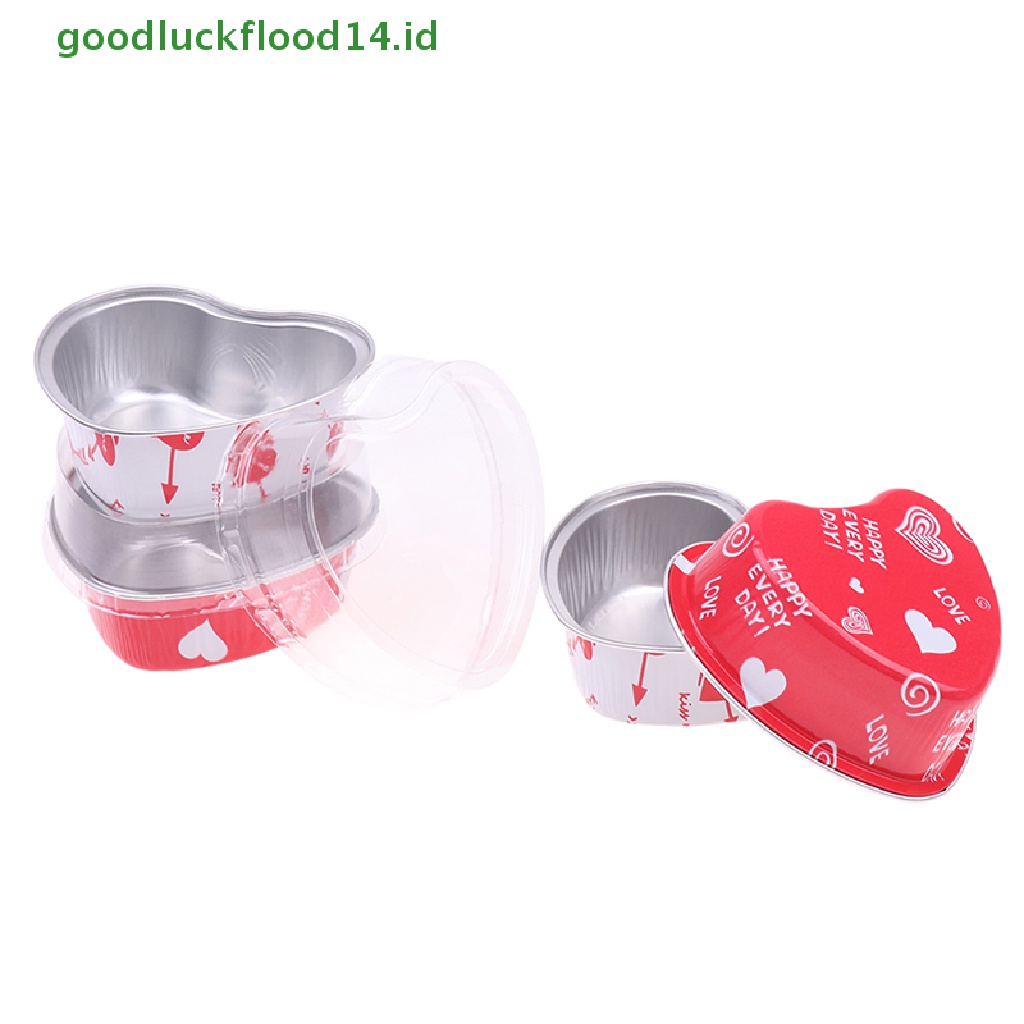 [GOOGFOUR] 10pcs/set 100ML Cup Kue Aluminium Foil Berbentuk Hati Dengan Tutup Loyang Kue [TOP]