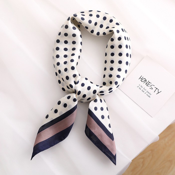 Scarf Pramugari 70x70cm Syal Ikat Leher Polkadot / Syal Kantoran Lucu - Taupe