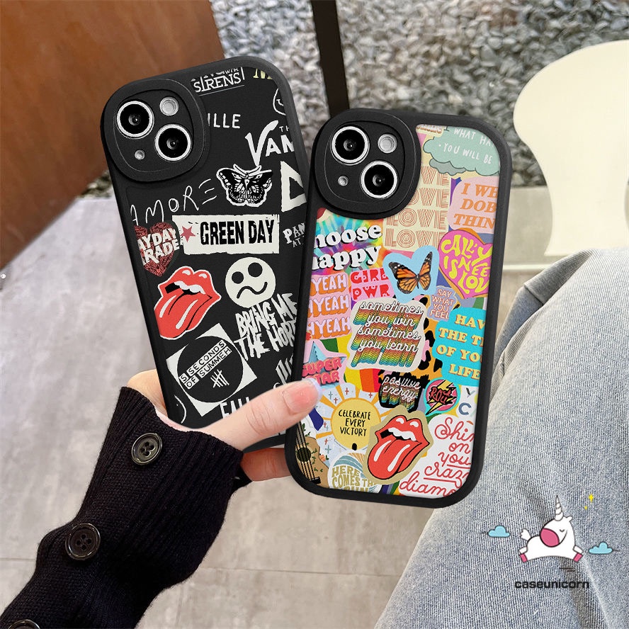 IPHONE Lembut TPU Penutup Belakang Kompatibel Untuk Iphone14 11 13 12 Pro Max7 8 6 6s 14 Plus XR X XS MAX SE 2020 Ins Fashion Trendi Merek Stiker Label Huruf Kupu-Kupu Case