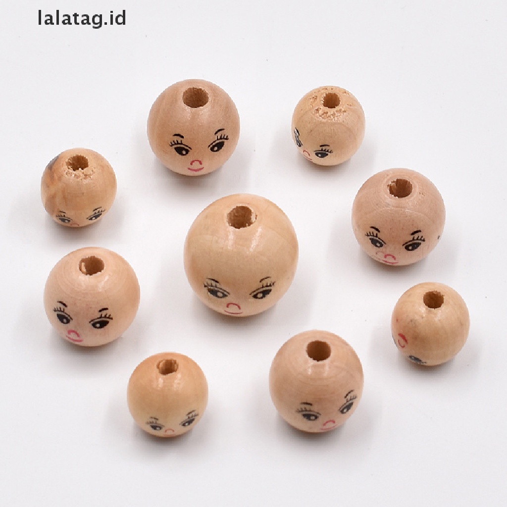 [lalatag] 20pcs Manik-Manik Kepala Boneka Wajah Warna Kayu Manik-Manik Longgar DIY Perhiasan Aksesoris [ID]