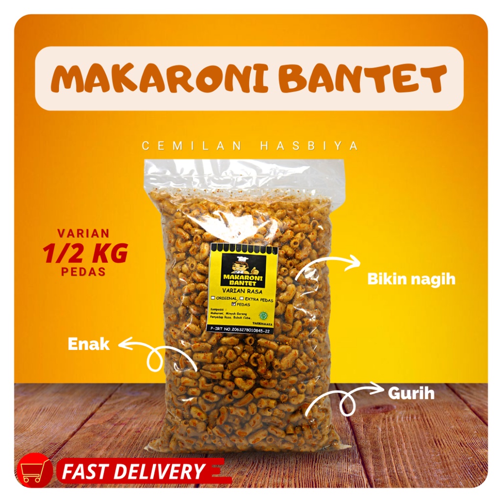 MAKARONI BANTET KILOAN 1/2 KG - MAKARONI BANTET EXTRA PEDAS - MAKARONI BANTET PEDAS - MAKARONI BANTET ORIGINAL - MAKARONI BANTE CAP KOKI