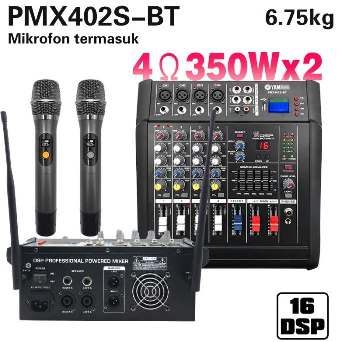 Yamaha Pmx402S-Bt 4 Channel Power Mixer Amplifier Wireless Microphone