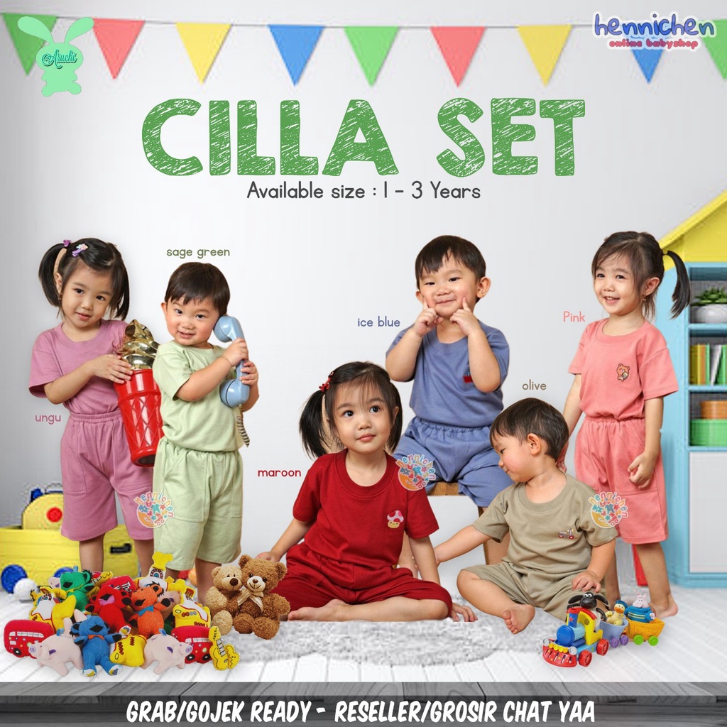 PREMIUM Setelan Pendek Cilla 1-3 Tahun Aruchi Setelan Pendek High Quality