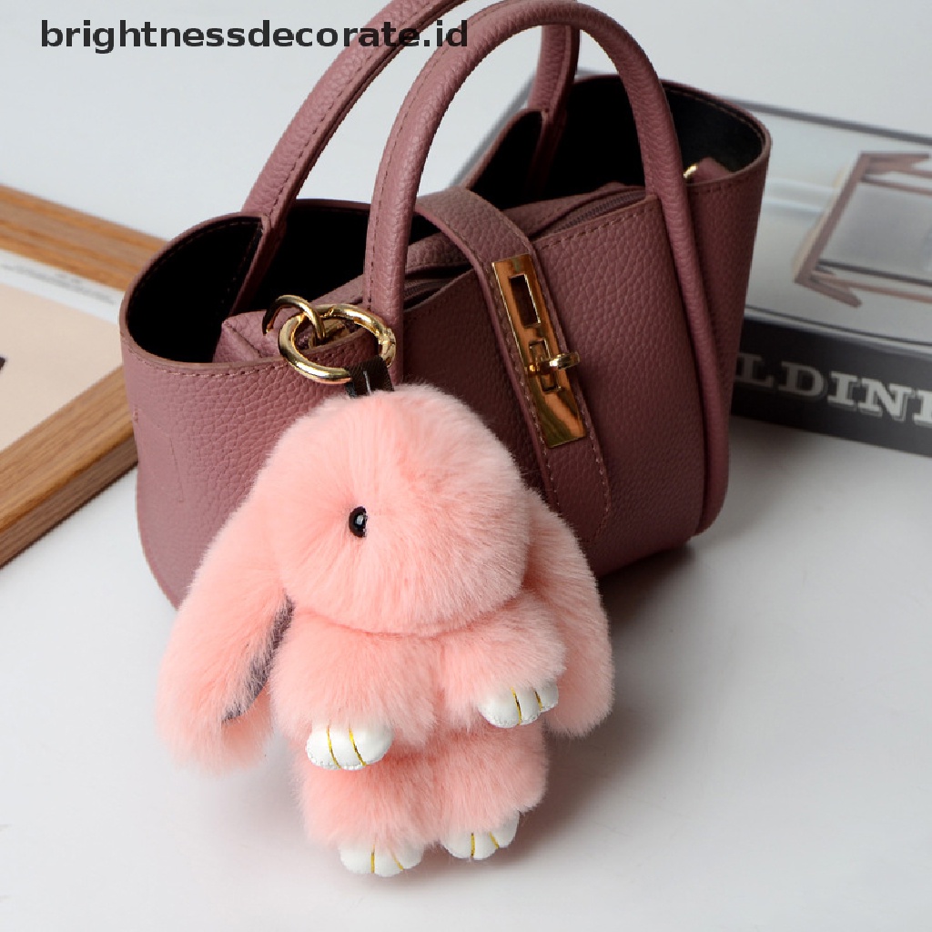 [Birth] Rabbit Keychain Ring Fluffy Bulu Asli Pompon Bunny Trinket Key Chain Charm Gantungan Kunci Lucu Di Tas Liontin Kunci Mobil [ID]