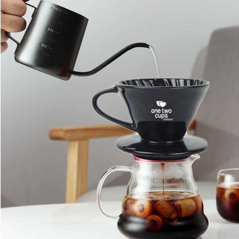 One Two Cups Filter Penyaring Kopi V60 Glass Coffee Filter Dripper - ZM00639 Hitam 1-2 Cups