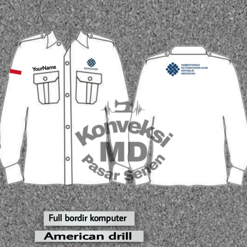 kemeja eksklusif kemnaker lengan panjang full bordir/seragam kemnaker lengan panjang full bordir/kem