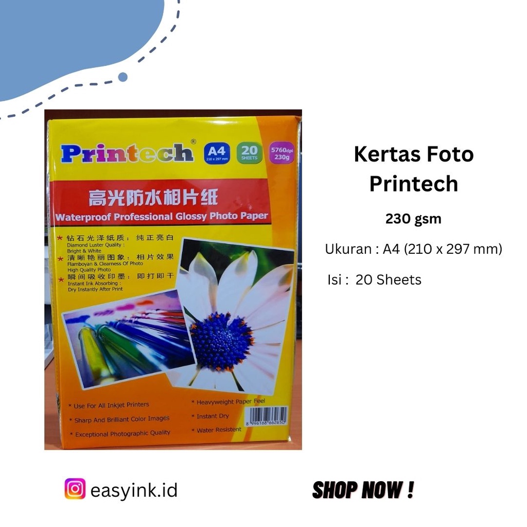 

Glossy Photo Paper Kertas Foto Mengkilap Printech 230 g 20 lembar