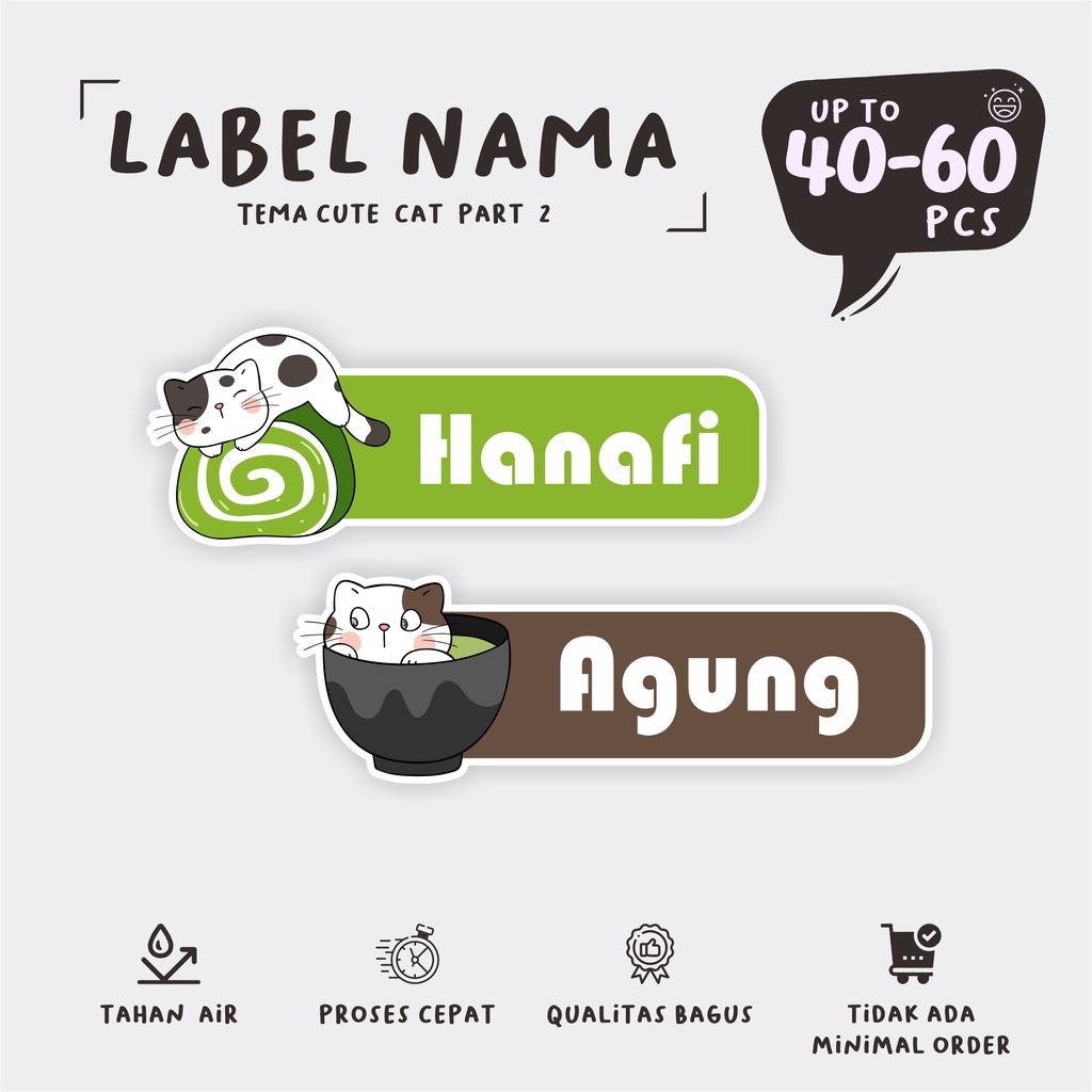 

( 40 - 60 pcs ) CUTE CAT part 2/cetak stiker nama/murah/anti air