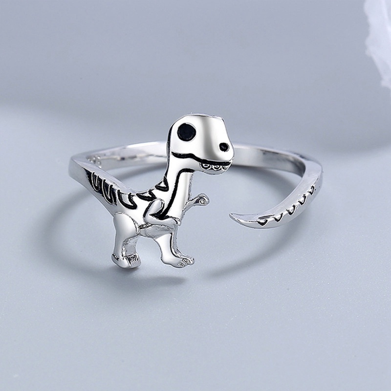 Kreatif Lucu Cincin Dinosaurus Warna Perak Cincin Wanita Terbuka Dapat Disesuaikan Jari Aksesoris Fashion Perhiasan