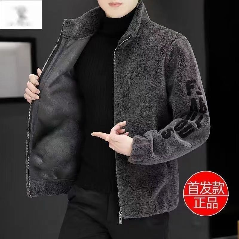 Mantel Pria    Kulit Domba Berri Kerah Jaket  Borr Sweater Bulu Terintegrasi Kain Wol Mantel