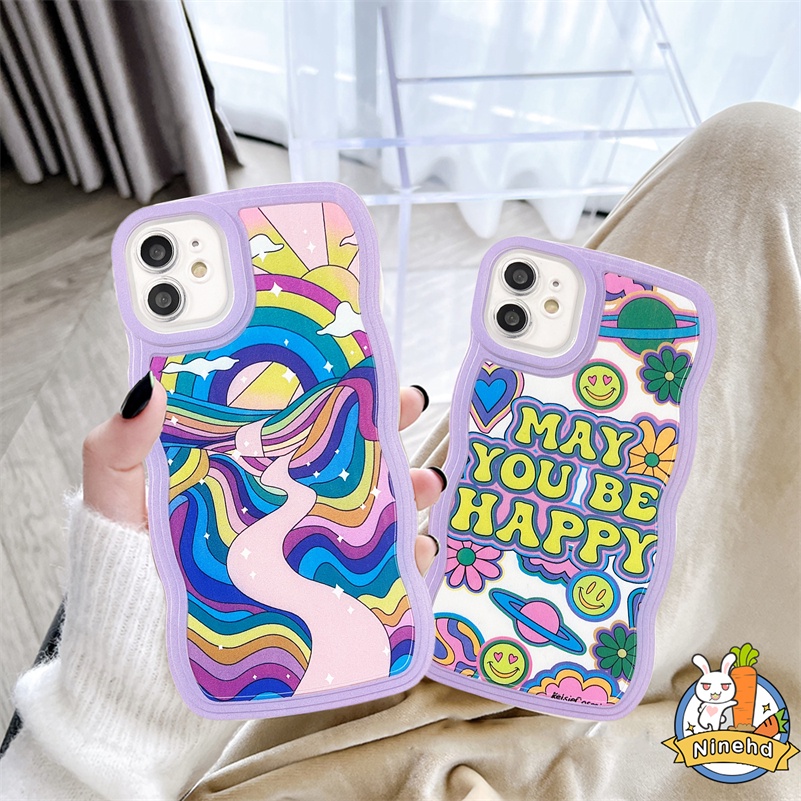 IPHONE Casing Kompatibel Untuk Iphone14 13 12 11 Pro Max X Xr Xs Max SE 8 7 6 6s Plus Abstrak Seni Cat Air Casing Ponsel Lembut Bergelombang Tepi Kamera Perlindungan Shockproof Cover Pelindung