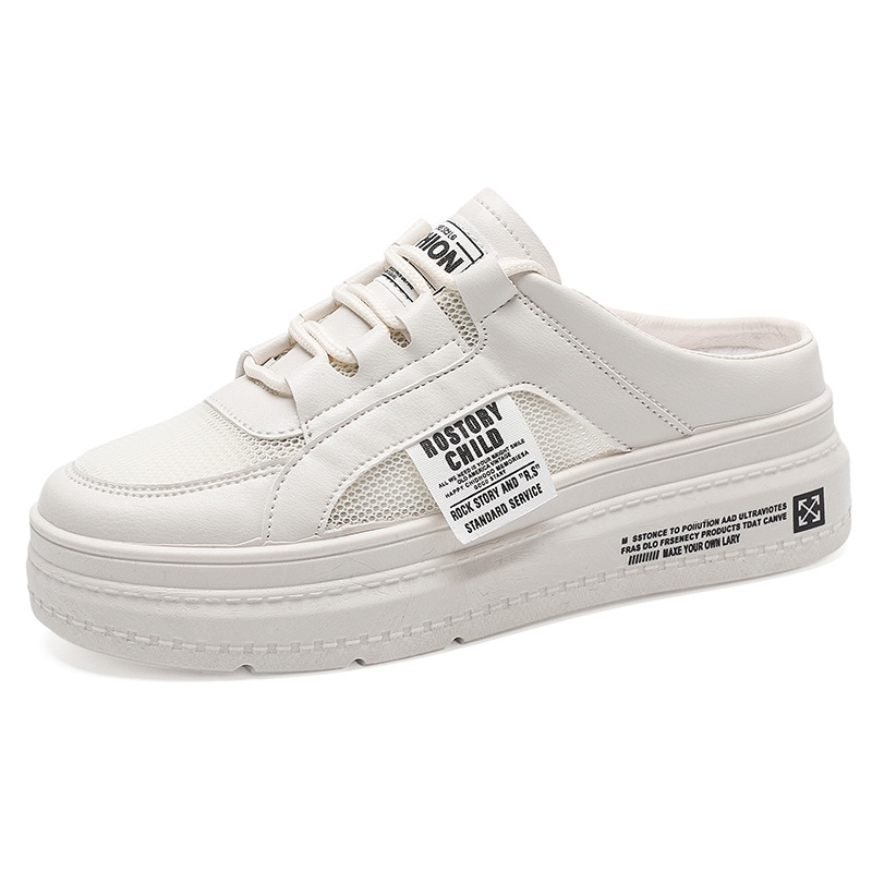 Qigege Sepatu Sendal Sneakers Wanita Impor Slip On Sepatu Flat Putih Wedges WK104