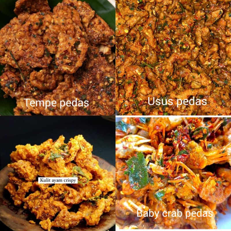 

VARIAN CAMILAN PEDAS 50gr ( tempe krispi pedas, usus krispi pedas, babycrab, kulit krispi pedas )