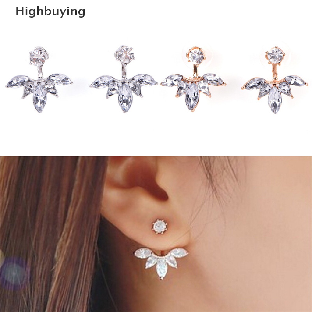 Hbid Hot Sale Berlian Imitasi Anting Daun Fashion Leaf Ear Clips Stud Earrings Untuk Wanita Glory