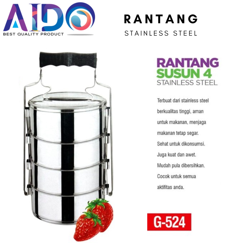 Rantang 4 susun stainless steel tahan panas / rantang piknik / Rantang 4 Susun Stainless Steel Warna Warni 524 8514