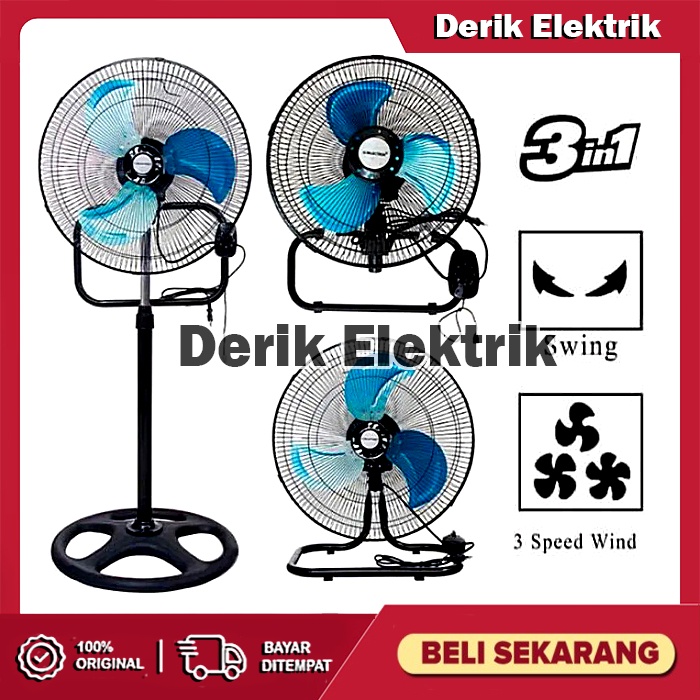 KIPAS ANGIN BESI JUMBO 18” 3IN1 / TORNADO FAN / STAND FAN / DESK FAN / KIPAS BERDIRI / KIPAS DINDING