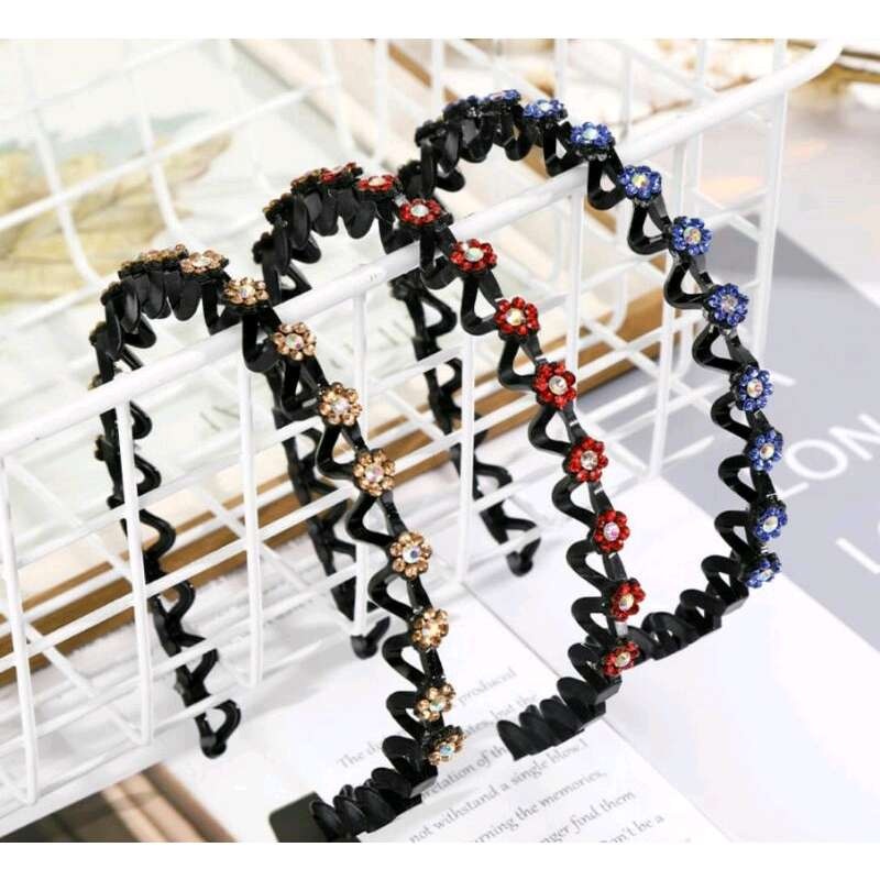 Bando Fashion Bunga Kristal / Ikat Kepala Bunga Korea Model Kristal Mutiara Non Slip Aksesoris Rambut Wanita