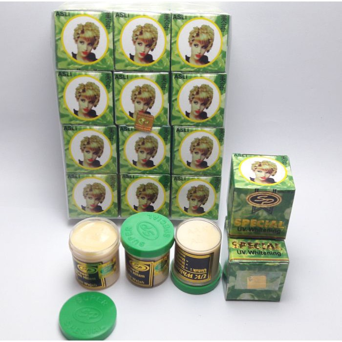 PROMO [ 6 PCS ] - CREAM SP HIJAU KEMASAN PLASTIK - SP HIJAU UV SUPER WHITENING