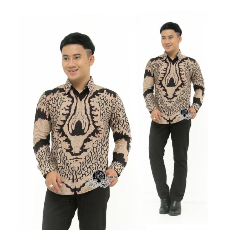 Batik pria kemeja lengan panjang Slimfit premium warna mocca