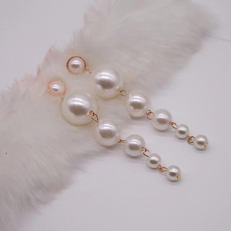 Anting Mutiara Tusuk Panjang Menjuntai 5 Butir Elegan Pesta Pernikahan
