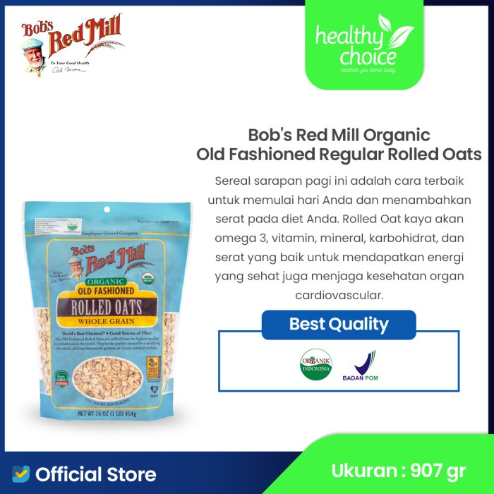 

[BISA COD] Bob's Red Mill Organic Old Fashioned Regular Rolled Oats 907 gr
