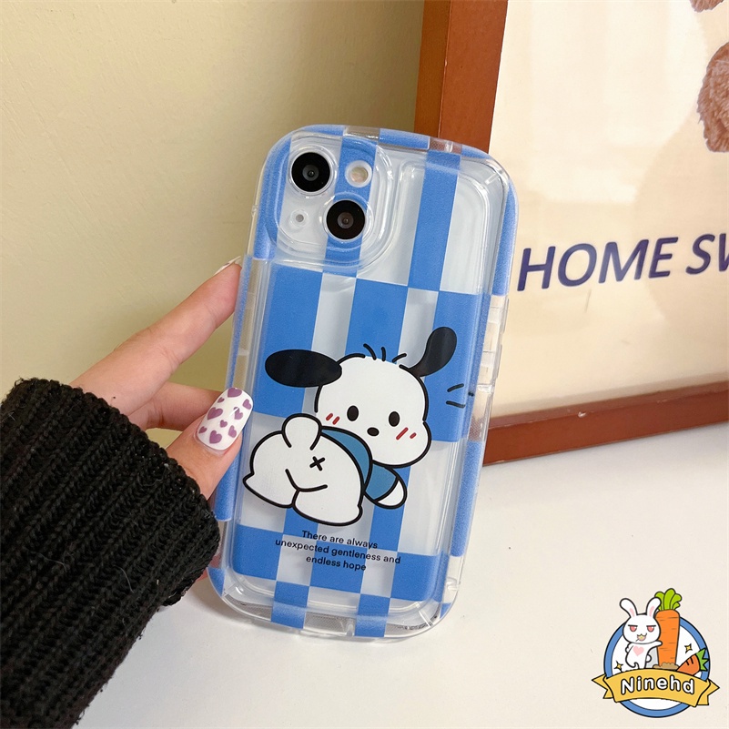 IPHONE Casing Kompatibel Untuk Iphone14 13 12 11 Pro Max X Xr Xs Max SE 8 7 6 6s Plus Lovely Pacha Dog Phone Case Blue Lattice Clear Space Case Airbag Shockproof Soft Case Cover Pelindung