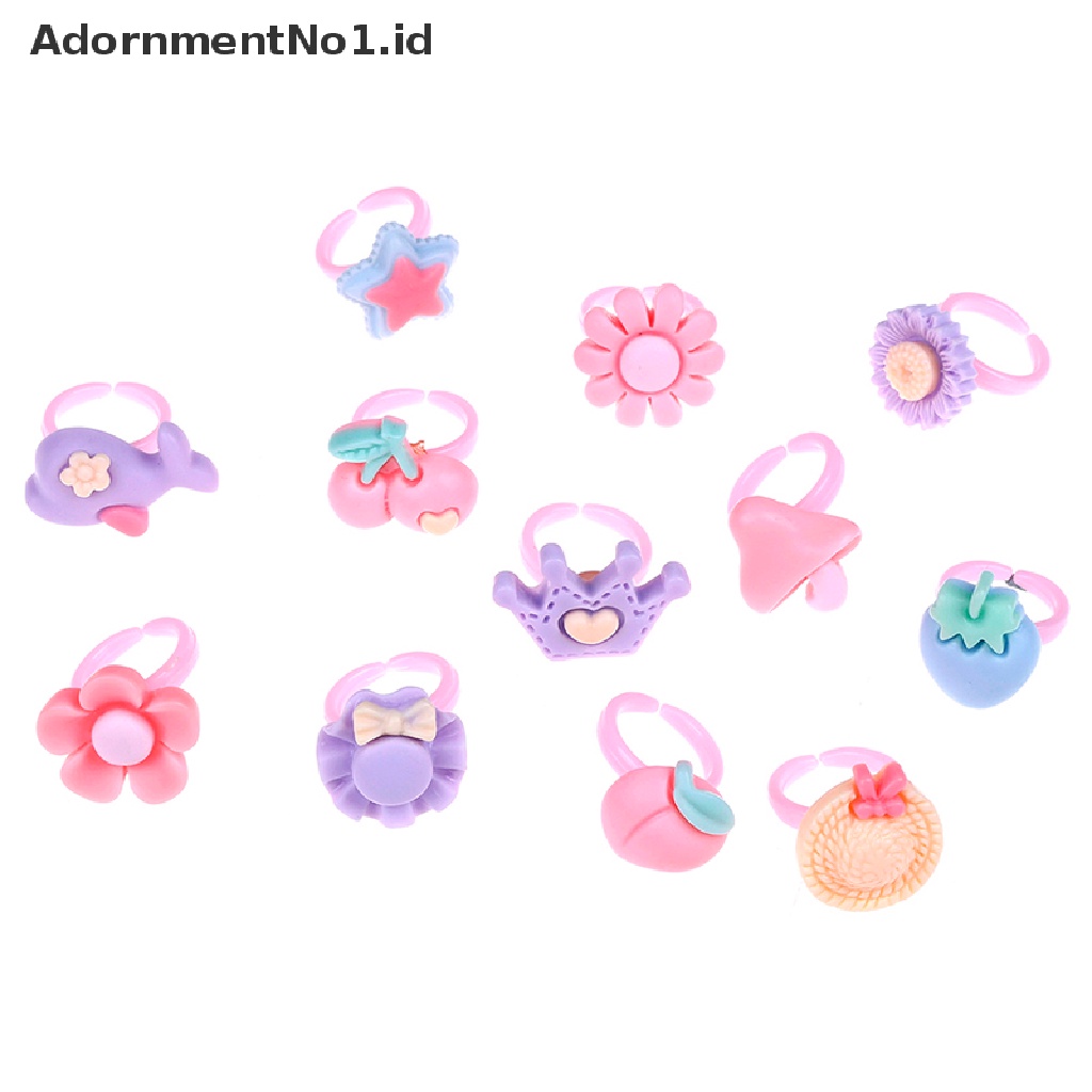 [AdornmentNo1] 12pcs mix Kartun Bunga resin Plastik Bayi Anak Perempuan Cincin Anak Dengan Kotak [ID]