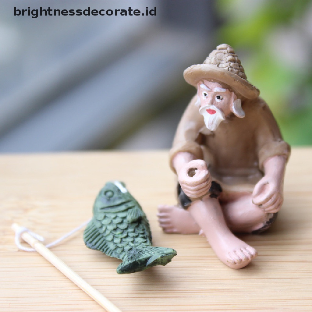 [Birth] Memancing Orang Tua Resin Figure Patung Ornamen Taman Kerajinan Taman Lanskap Mikro [ID]