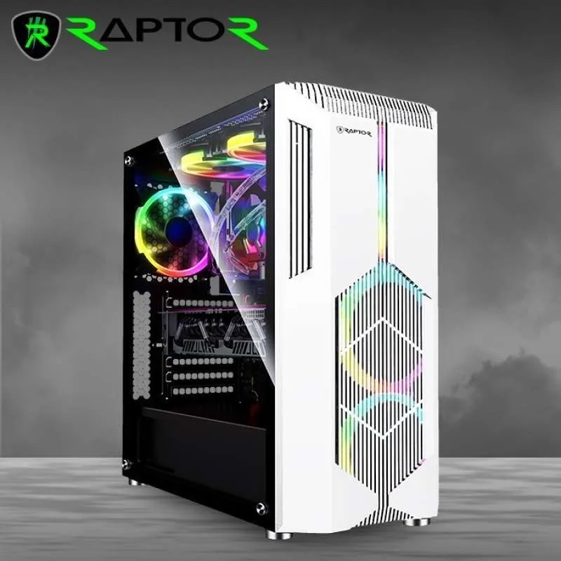 Casing Gaming Raptor 1810 White With LED Strip RGB + 2 Fan RGB