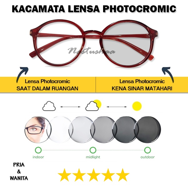 Kacamata Photocromic Anti UV Wanita Pria Terbaru Cowok Cewek Baru Fotocromic Kacamata Anti Sinar Matahari Bingkai Oval NOCASE