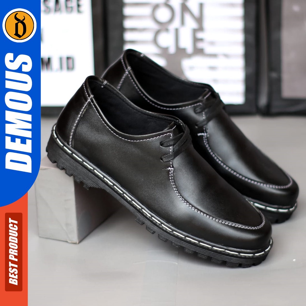 DEMOUS Factz - Sepatu Loafers Formal Casual Docmart Kerja Hitam Pria