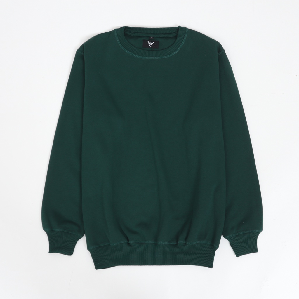 Pollac Sweater Crewneck Basic Green Polos Unisex Pria dan Wanita