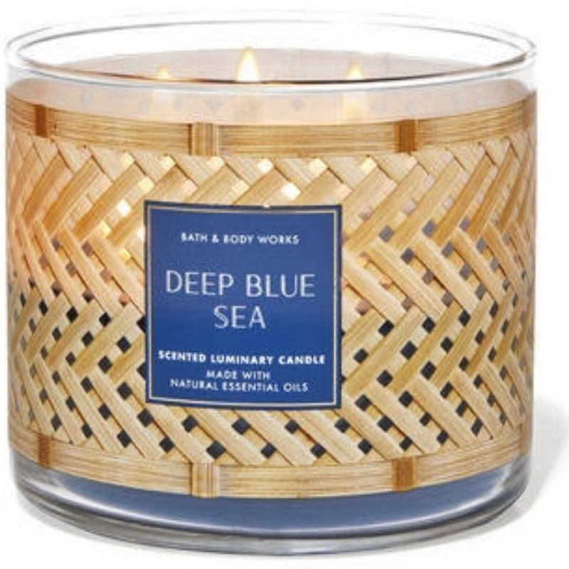 BATH AND BODY WORKS BBW DEEP BLUE SEA 3 WICK SCENTED CANDLE MADE WITH ESSENTIAL OILS 411 G