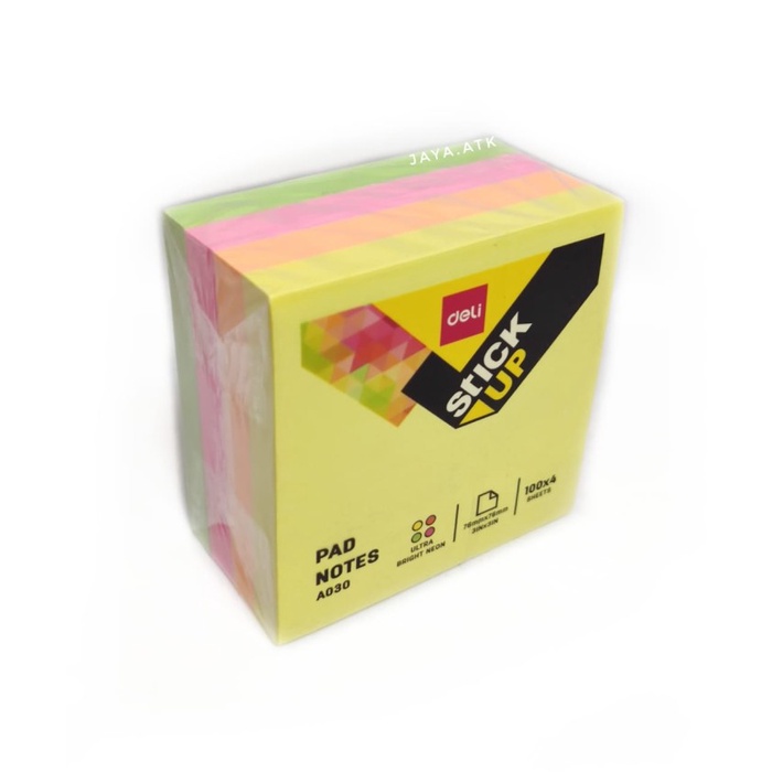 

siap kirim] STICKY NOTES MEMO TUMPUK TEMPEL WARNA 76X76 ISI 400 LBR A030 DELI