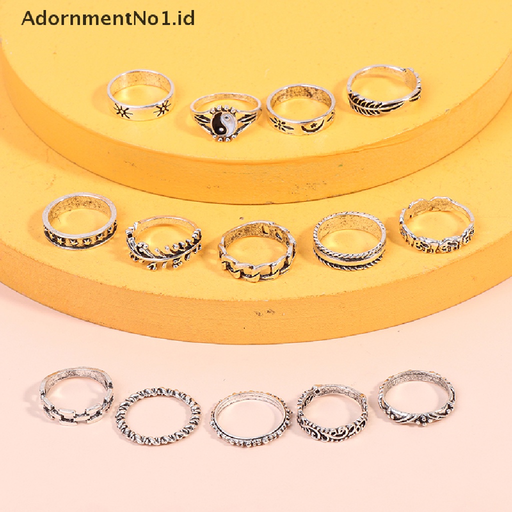 [AdornmentNo1] 14pcs Neo-Gothic Mixed Yin Yang Figure Bulu Gajah Cincin Wanita Perhiasan [ID]