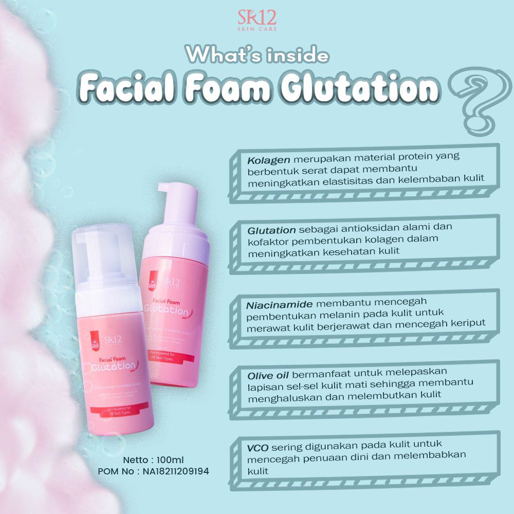 Sabun Wajah Glowing Cleansing Foam / Facial Foam SR12 Glutation With Collagen / Sabun Muka Collagen Pemutih Pencerah Wajah Semua Jenis Kulit 100ml