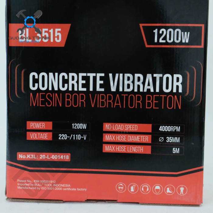 Mesin Bor Vibrator Beton Listrik 1200 Watt BL3515 BULL / Mesin Pemadat Cor Beton Listrik 1200W BL 3515 BULL