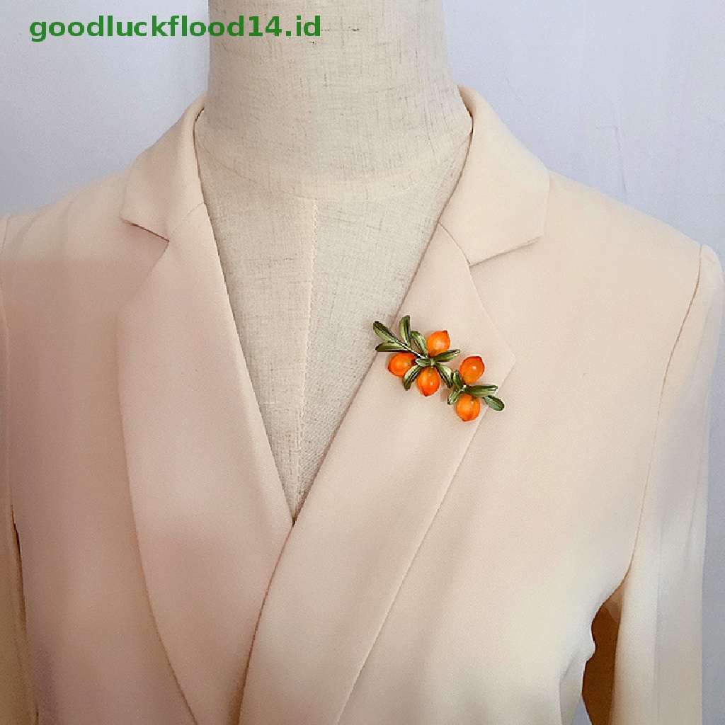 [GOOGFOUR] 1pc Retro Art Buah Glazed Orange Leaves Bros Untuk Wanita Overcoat Perhiasan Hadiah [TOP]