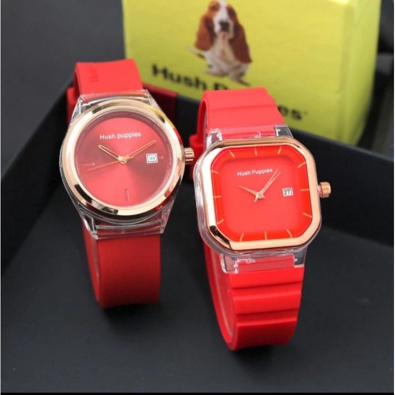 (Cod)Jam Tangan Wanita Buy1 Get1 Hushpuppies Sergi Crono1+Bulat Crono1 Tanggal Aktif Strap Rubber/Karet(Dikirim Jakarta)