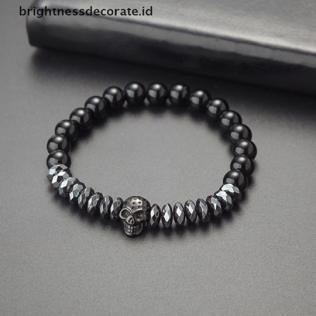 [Birth] Pria Gelang Mahkota Tengkorak Kerangka Beads Cuff Charm Bracelets Bangle Pria Perhiasan [ID]