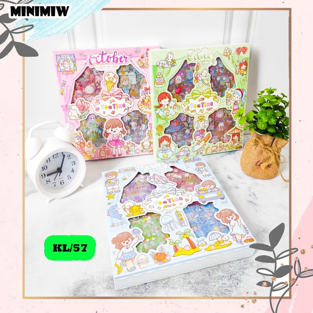 Sticker BOX SENMU V5 Cute Girl ISI 100 PCS Anti Air Set Daily Manual Cute Pattern Decorative Tape Sticker Gift Box