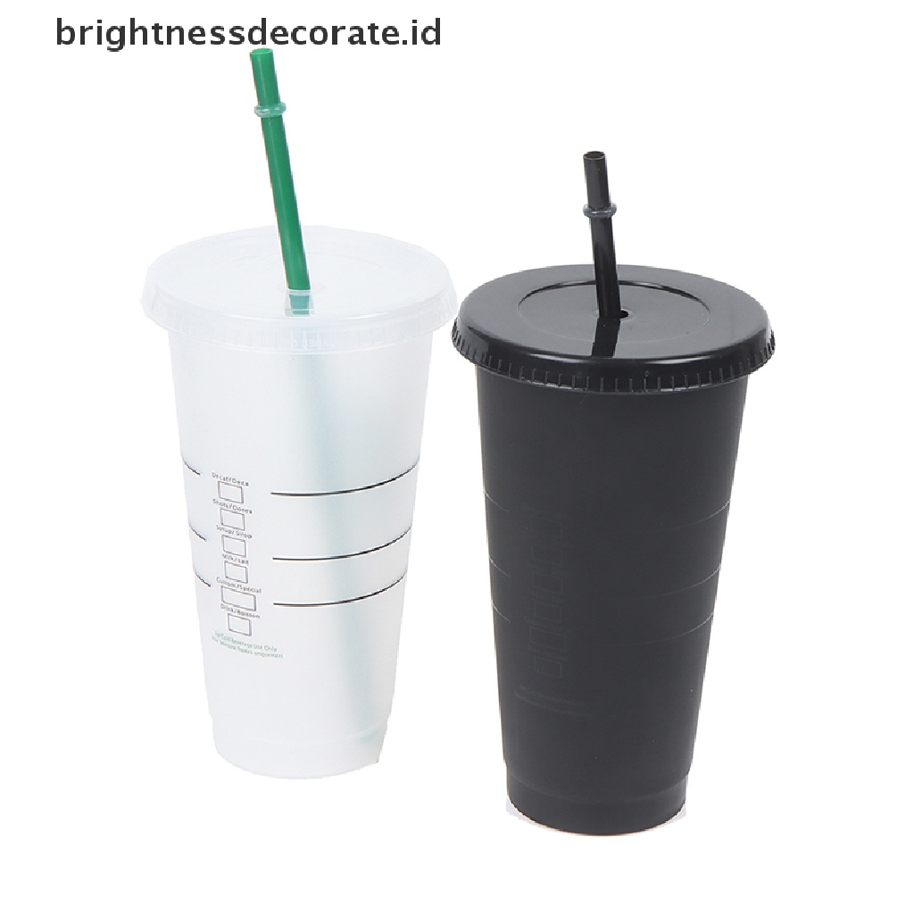 [Birth] Mug Sedotan Berubah Warna Minuman Dengan Tutup Tumbler Plastik Matte coffe bottle Cup [ID]