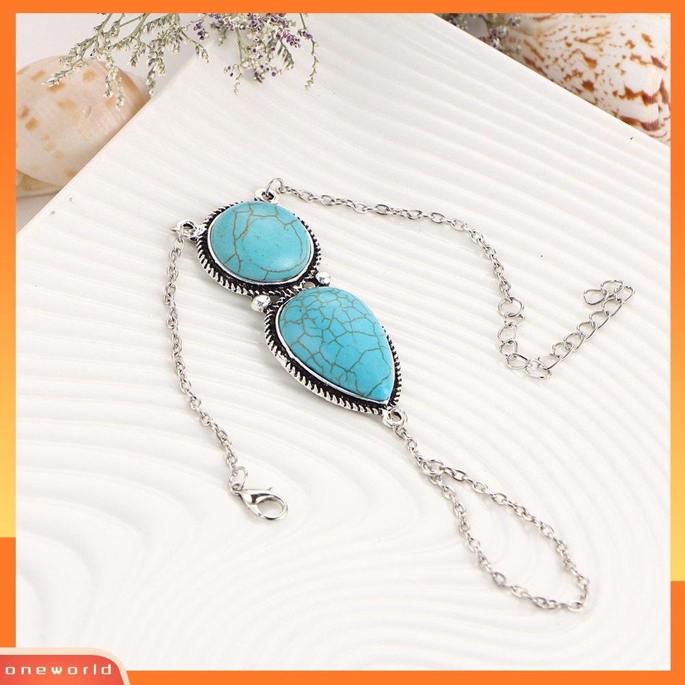 {oneworld} Wanita Boho Retro Selebriti Turquoise Budak Rantai Cincin Gelang Tangan Harness