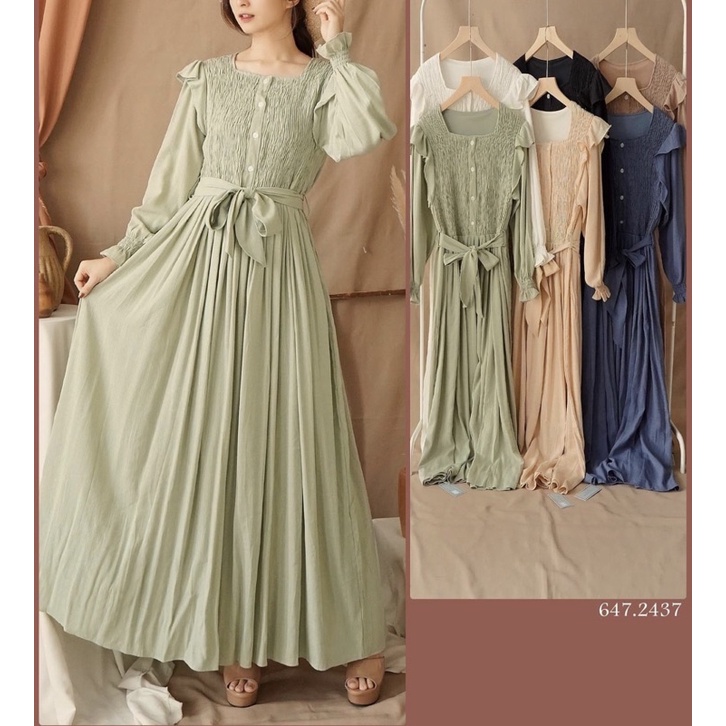 Dress Yuna Plisket Coral Match 2 Korean Style / Daster Korea / Baju Korea / Baju Lebaran / Dress Kon