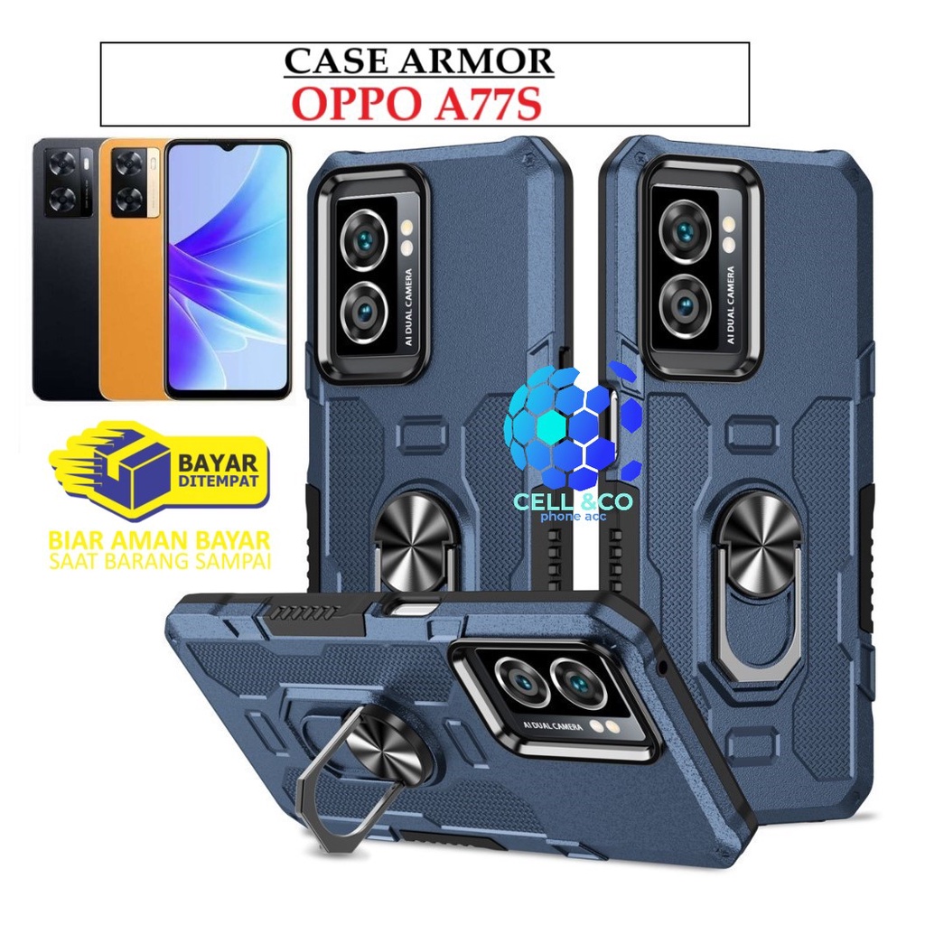 Case Armor OPPO A77S Iring Cincin Magnetic Kesing Hp Protect kamera Premium Hard Case Standing Robot Pelindung Kamera