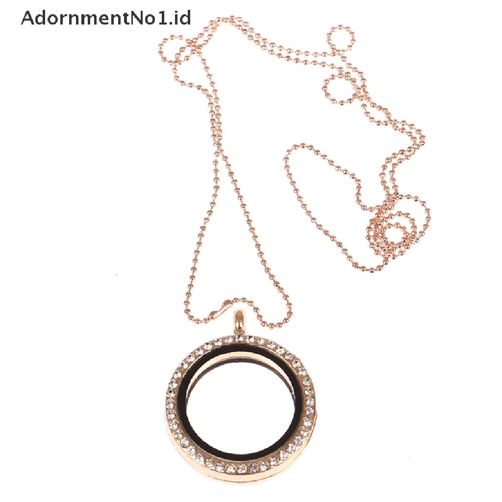 [AdornmentNo1] Berlian Imitasi Bulat Floag Memory Locket Necklace Round Living Glass Pendantets [ID]