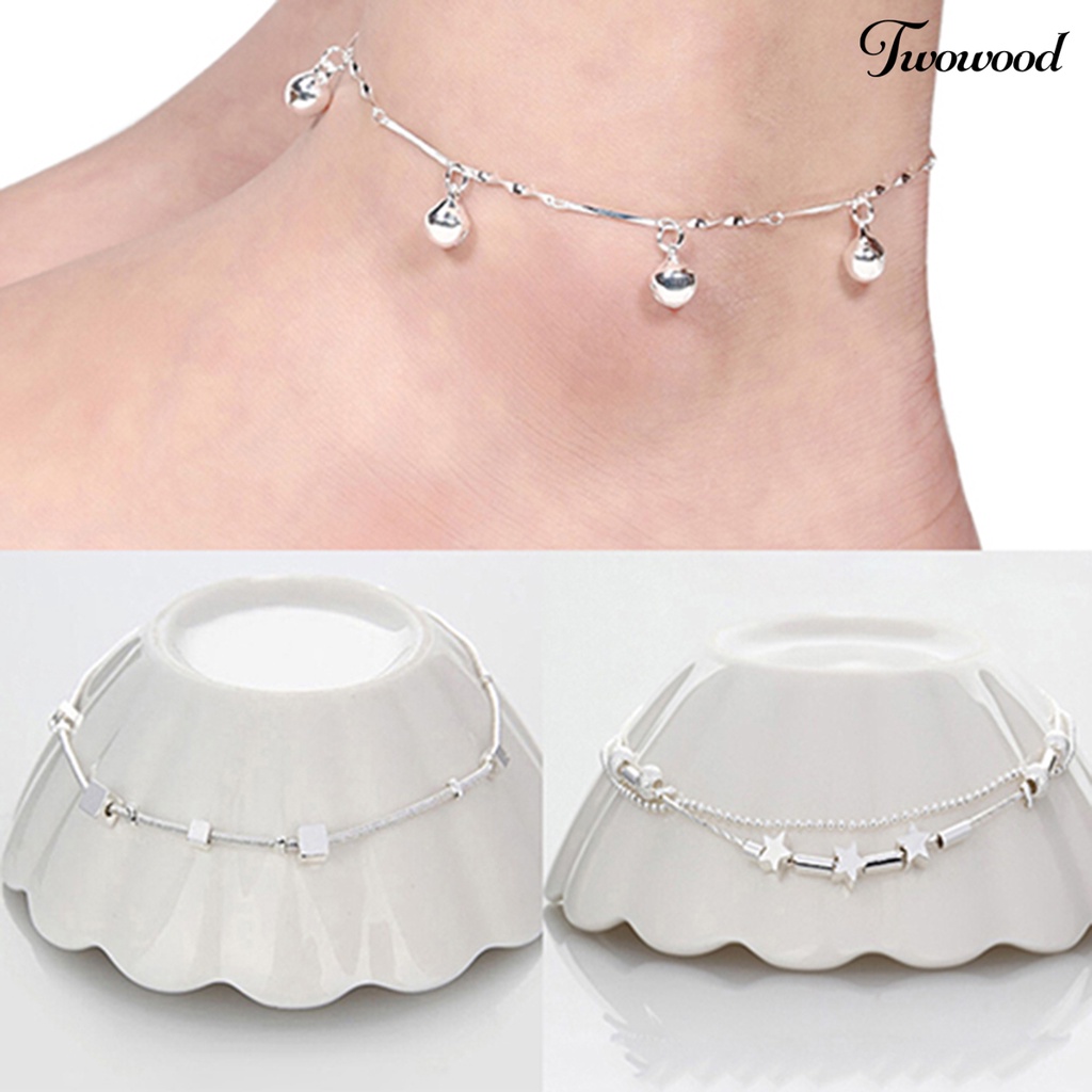 Twowood Anklet Exquisite Adjustable Wanita Bintang Hati Beads Pendant Foot Bracelet Untuk Belanja