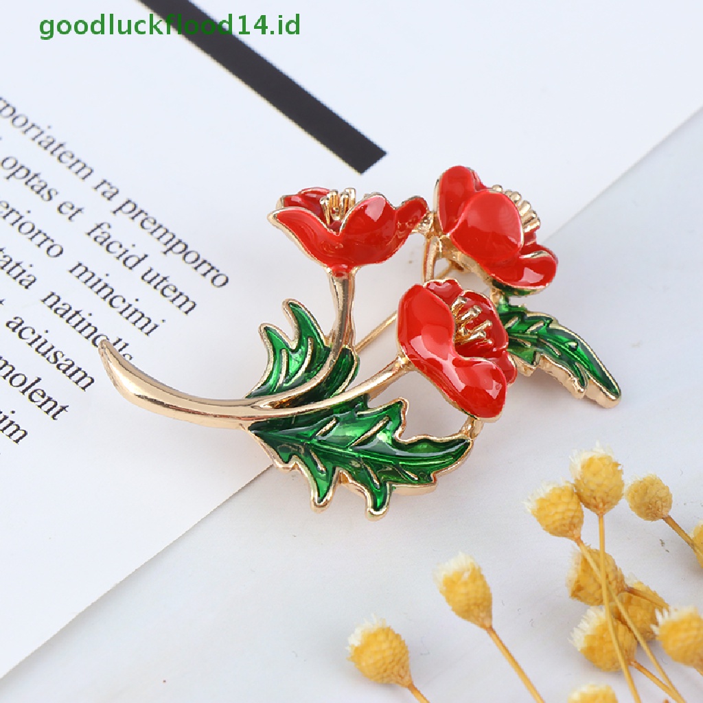 [GOOGFOUR] Minyak Tetes Poppy Bunga Pita Busur Bros Pin Memorial Warna Silver/Gold [TOP]