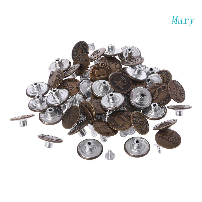 Mary 50pcs Campuran Gaya Logam Tanpa Jahitan Perbaikan Pengganti Celana Jeans Kancing 20mm DIY Cr