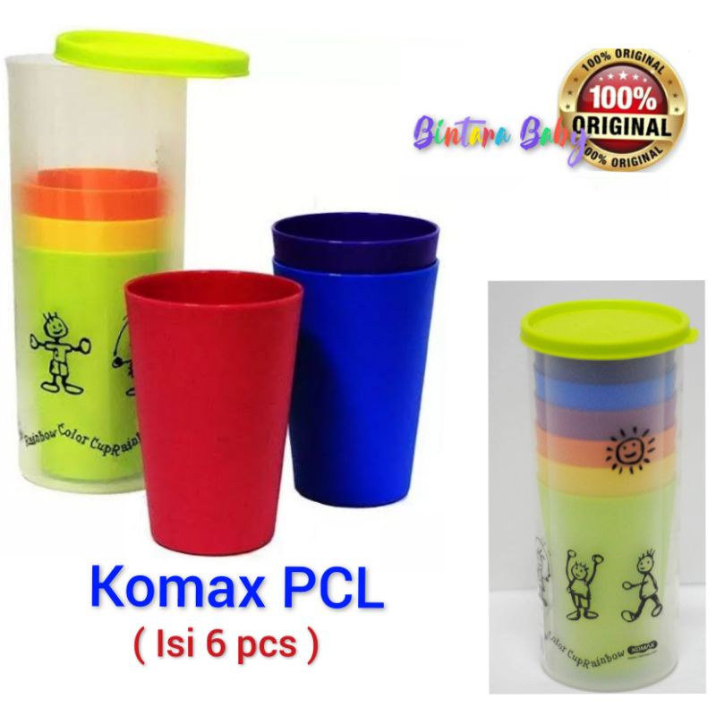 Komax Large Party Cup Set Rainbow 6pcs Gelas Plastik Travel Berkualitas Praktis